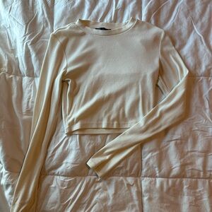 ZARA Cream Long Sleeve Crop Top